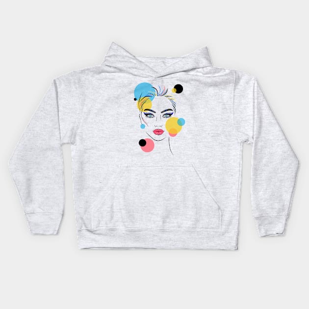 Female face and circles. Kids Hoodie by WarmJuly